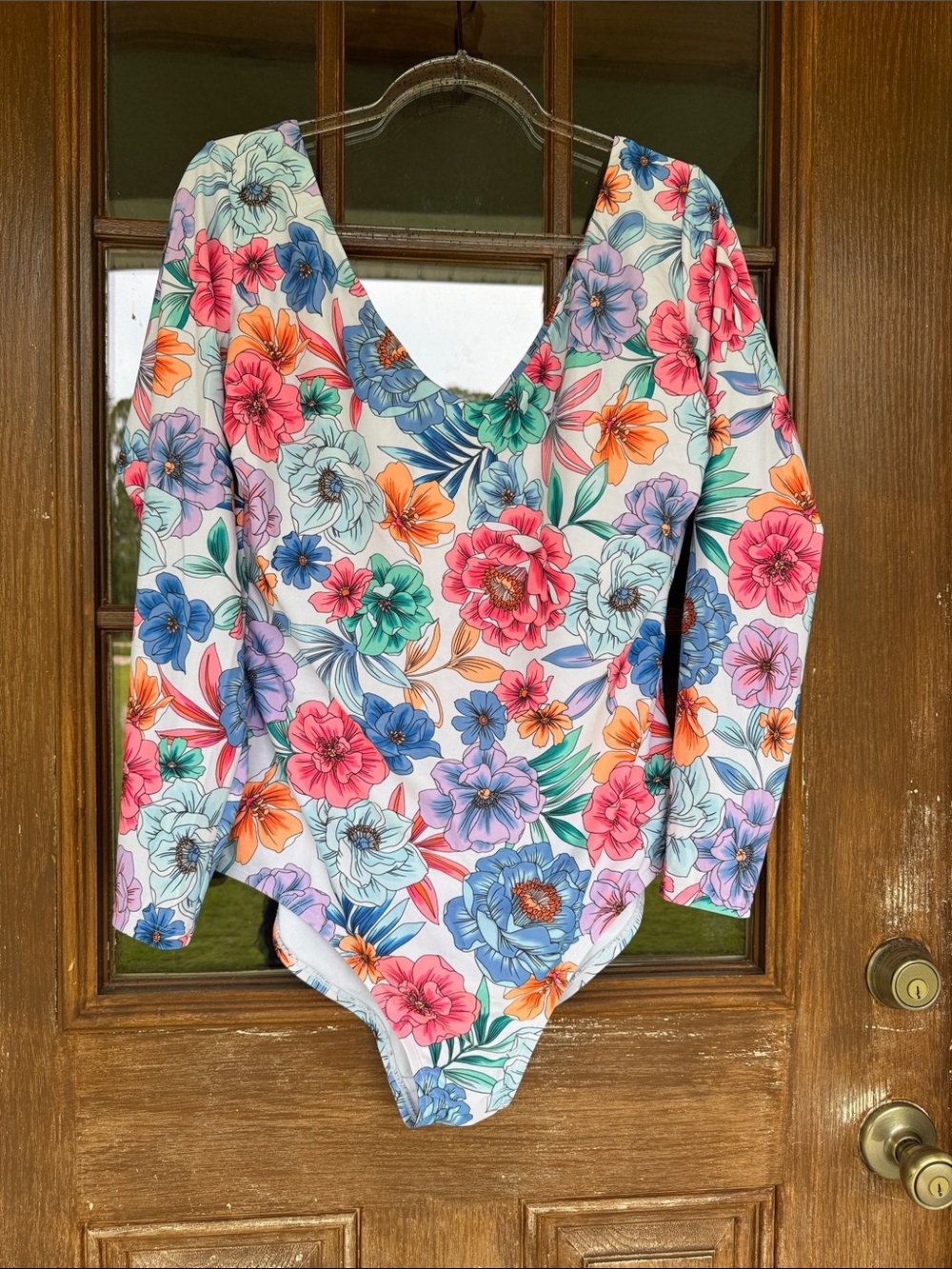 Floral Long Sleeve One-Piece Swimsuit - Multicolor